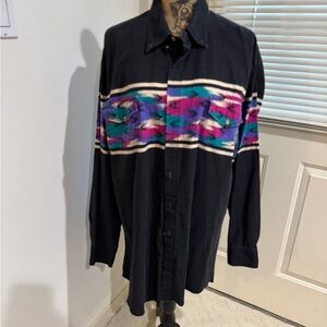 Roper Vintage Black button down Shirt with Colorful Pattern size XXL